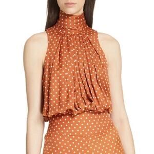 Smythe Polka Dot Drape Blouse Amber Orange Size M